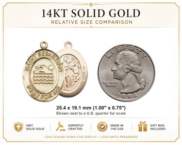 14kt Solid Gold Medium St. Sebastian Patron Saint Medal Pendant | 1x3/4" | Handcrafted in USA by Bliss