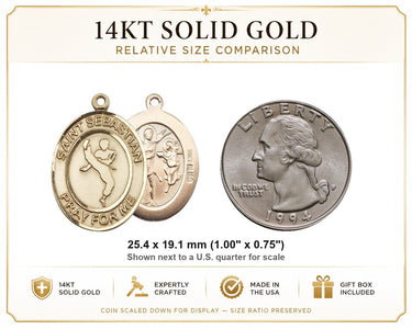 14kt Solid Gold Medium St. Sebastian Medal Pendant | 1"x3/4" | USA Made by Bliss