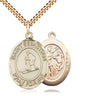 14kt gold filled St Sebastian Skiing medal necklace 1 inch pendant 24 inch chain handcrafted by Bliss Manufacturing USA
