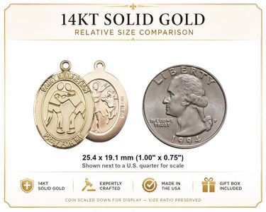14kt Solid Gold Medium St. Sebastian Wrestling Medal | 1" x 3/4" Pendant | USA Made by Bliss
