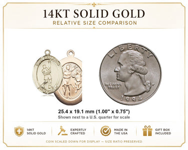 14kt Solid Gold Medium St. Sebastian Lacrosse Medal Pendant | 1" x 3/4" | USA Made by Bliss