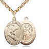 14kt Gold Filled St. Sebastian Surfing Medal Necklace 1 x 3/4 inches 24 inch Curb Chain Bliss USA