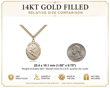 14kt Gold Filled St. Sebastian Surfing Medal Necklace 1 x 3/4 | 24" Curb Chain | Bliss USA