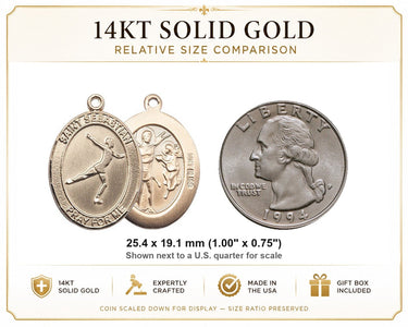 14kt Solid Gold Medium St. Sebastian Figure Skating Medal | 1x3/4" | Handcrafted in USA by Bliss
