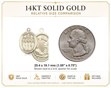 Medalla/Colgante de 14kt Oro Macizo Mediano de Santa Cecilia Patrona | 2,54 cm x 1,90 cm | Hecho a Mano en EE. UU. por Bliss
