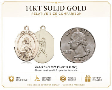 14kt Solid Gold Medium St. Rita Baseball Medal Pendant | 1x3/4" | Handcrafted in USA by Bliss
