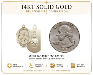 Medalla Colgante de Oro Macizo de 14 kt, Mediana, Ecuestre de Santa Kateri | 1 x 3/4" | Hecho a mano en EE. UU. por Bliss