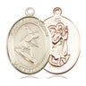 14kt Solid Gold St. Christopher Patron Saint Medal Pendant with Surfing Motif 1 x 3/4 inch Handcrafted by Bliss