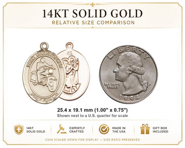 Colgante de medalla de San Cristóbal para moto de oro macizo de 14 kt, tamaño mediano | 1 x 3/4 | Fabricado en EE. UU. por Bliss