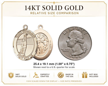 14kt Solid Gold Medium St. Sebastian Volleyball Medal Pendant | 1x3/4" | Handcrafted in USA by Bliss