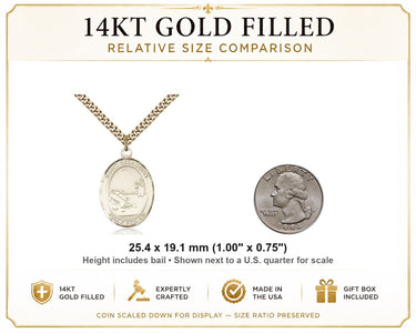 14kt Gold Filled Medium St. Sebastian Fishing Patron Saint Medal Necklace | 1 x 3/4 | 24" Chain | USA Made by Bliss