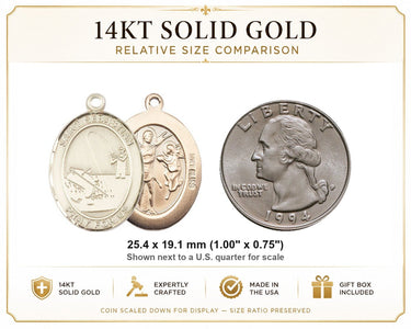 14kt Solid Gold Medium St. Sebastian Fishing Medal Pendant | 1" x 3/4" | USA Made by Bliss