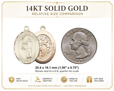 14kt Solid Gold St. Sebastian Archery Medal Pendant | 1 x 3/4 | Handcrafted in USA by Bliss