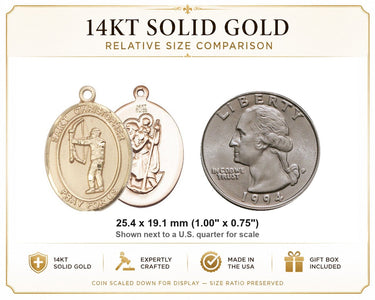 Colgante de Medalla Mediana de San Cristóbal de Oro Sólido de 14kt | 1x3/4" | Hecho en EE. UU. por Bliss