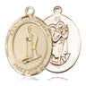 14kt Solid Gold St. Christopher Skiing Medal Pendant 1 inch by 3/4 inch handcrafted by Bliss
