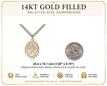 Medalla de hockey sobre hierba de oro laminado de 14 quilates de St. Christopher mediana | Colgante de 2,54 cm x 1,9 cm | Cadena de 61 cm | Hecho en EE. UU. por Bliss