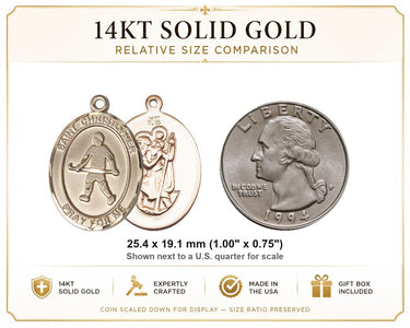 Colgante de medalla de hockey sobre hierba de San Cristóbal de oro macizo de 14 kt | 2.54 cm x 1.905 cm | Fabricado en EE. UU. por Bliss