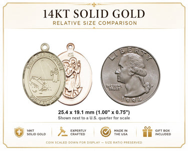 Medalla Colgante Mediana de Pesca de San Cristóbal de Oro Sólido de 14kt | 2.54 cm x 1.90 cm | Hecho en EE. UU. por Bliss