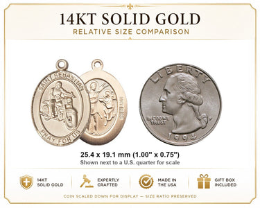 14kt Solid Gold Medium St. Sebastian Motorcycle Medal Pendant | 1" x 3/4" | Handcrafted in USA by Bliss