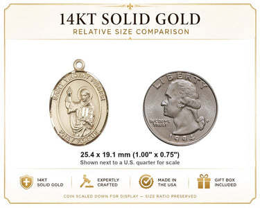 14kt Solid Gold Medium St. Vincent Ferrer Medal Pendant | 1" x 3/4" | USA Made by Bliss