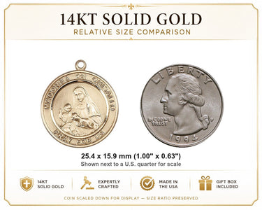Colgante de Medalla de la Virgen de Ghisallo Mediana de Oro Sólido de 14kt | 2.54 cm x 1.59 cm | Hecho en EE. UU. por Bliss