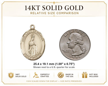 14kt Solid Gold Medium Our Lady of Fatima Medal Pendant | 1" x 3/4" | Handcrafted in USA by Bliss