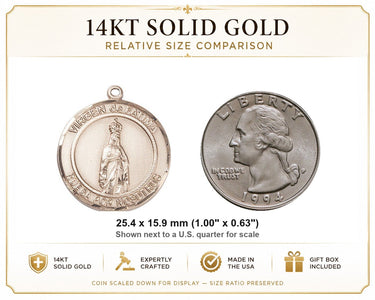14kt Solid Gold Medium Virgen de Fatima Medal Pendant | 1 x 5/8 | Handcrafted in USA by Bliss