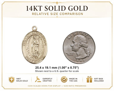 14kt Solid Gold Medium Our Lady of Guadalupe Catholic Medal Pendant | 1 x 3/4 | Handcrafted in USA by Bliss