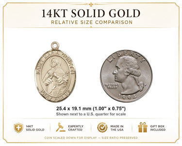 Medalla colgante de oro macizo de 14 quilates de Santa María Goretti | 1x3/4" | Hecho a mano en EE. UU. por Bliss