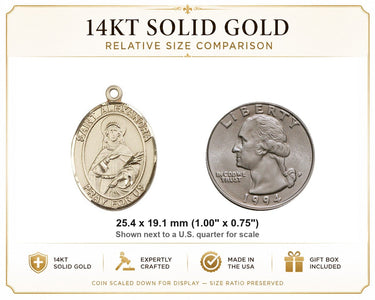 Medalla de oro macizo de 14 quilates de Santa Alejandra, tamaño mediano | 2,54 cm x 1,9 cm | Hecho a mano en EE. UU. por Bliss