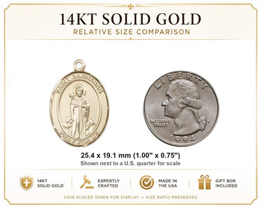14kt Solid Gold Medium St. Barnabas Patron Saint Medal Pendant | 1 x 3/4" | USA Made by Bliss