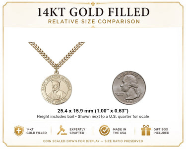 Collar de Medalla del Santo Patrón San Ignacio de Loyola, Mediano, en Oro Relleno de 14kt | 2.54 cm x 1.59 cm | Cadena de 60.96 cm | Hecho en EE. UU. por Bliss