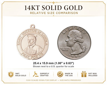 Colgante de Medalla Mediana de San Ignacio de Loyola de Oro Macizo de 14kt | 1" x 5/8" | Hecho a mano en EE. UU. por Bliss