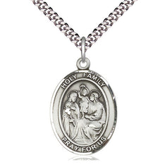 Sterling Silver Holy Family Pendant Necklace 1 inch by 3/4 inch on 24 inch Curb Chain by Bliss Manufacturing