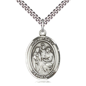 Collar Mediano de Plata de Ley de la Sagrada Familia | Colgante de 2,5 cm x 1,9 cm | Cadena tipo fígaro de 61 cm | Hecho en EE. UU. por Bliss