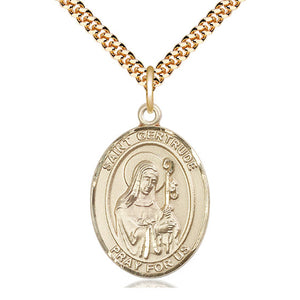 Collar de Medalla Mediana de Oro Laminado de Santa Gertrudis de Nivelles | Colgante de 1x3/4