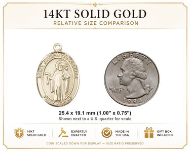 14kt Solid Gold Medium St. Joseph the Worker Patron Saint Medal Pendant | 1" x 3/4" | Handcrafted in USA by Bliss