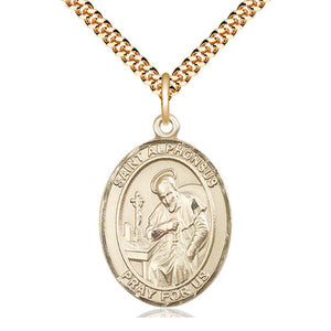 Collar de medalla de San Alfonso, Patrono, Mediana, de oro laminado de 14 quilates | 2,54 cm x 1,90 cm | Cadena de 60,96 cm | Hecho en EE. UU. por Bliss