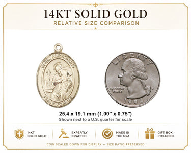 Colgante de Medalla Mediana de San Alfonso en Oro Macizo de 14kt | 2,5 cm x 1,9 cm | Hecho en EE. UU. por Bliss