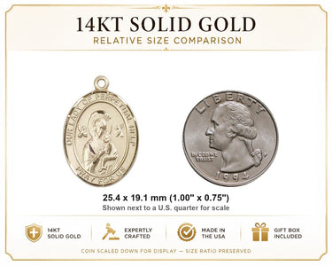 14kt Solid Gold Medium Our Lady of Perpetual Help Medal Pendant | 1" x 3/4" | USA Made by Bliss