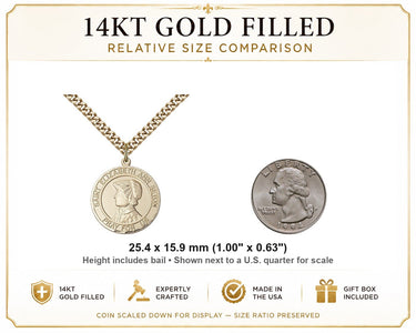 Collar de medalla de Santa Elizabeth Ann Seton de oro de 14 quilates laminado | 1x5/8" | Cadena de 24"