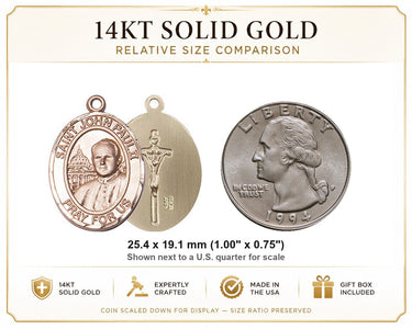Colgante Medalla San Juan Pablo II Mediana de Oro Sólido de 14kt | 2.5 cm x 1.9 cm | Hecho en EE. UU. por Bliss