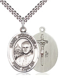 Sterling silver St. John Paul II patron saint medal necklace with 24 inch chain by Bliss Manufacturing