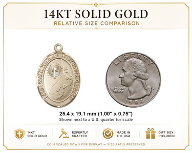 14kt Solid Gold Footprints Cross Medal Pendant | 1 x 3/4 | USA Made by Bliss