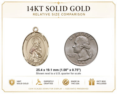 14kt Solid Gold Medium St. Matilda Medal Pendant | 1"x3/4" | Handcrafted in USA by Bliss