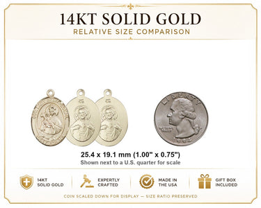 14kt Solid Gold Medium Our Lady of Mount Carmel Catholic Medal Pendant | 1" x 3/4" | Handcrafted in USA by Bliss