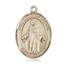 14kt solid gold medium Our Lady of Peace medal pendant 1 x 3/4 inch handcrafted by Bliss Manufacturing USA