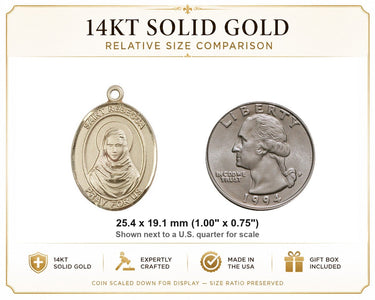 Colgante de Medalla Mediana de Oro Macizo de 14kt de Santa Rebeca | 1" x 3/4" | Hecho a mano en EE. UU. por Bliss