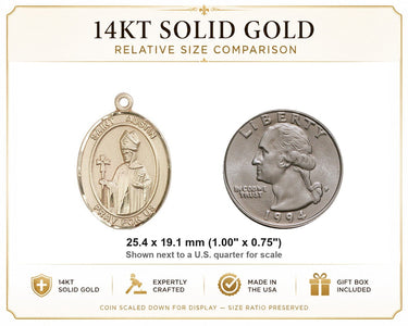 Medalla/Colgante Mediano de 14kt de Oro Macizo de San Agustín Patrón | 1"x3/4" | Hecho a Mano en EE. UU. por Bliss