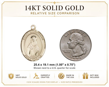 Colgante Medalla de Oro Macizo de 14kt Mediano de Santa Hildegarda de Bingen | 1 x 3/4 | Hecho en EE. UU. por Bliss